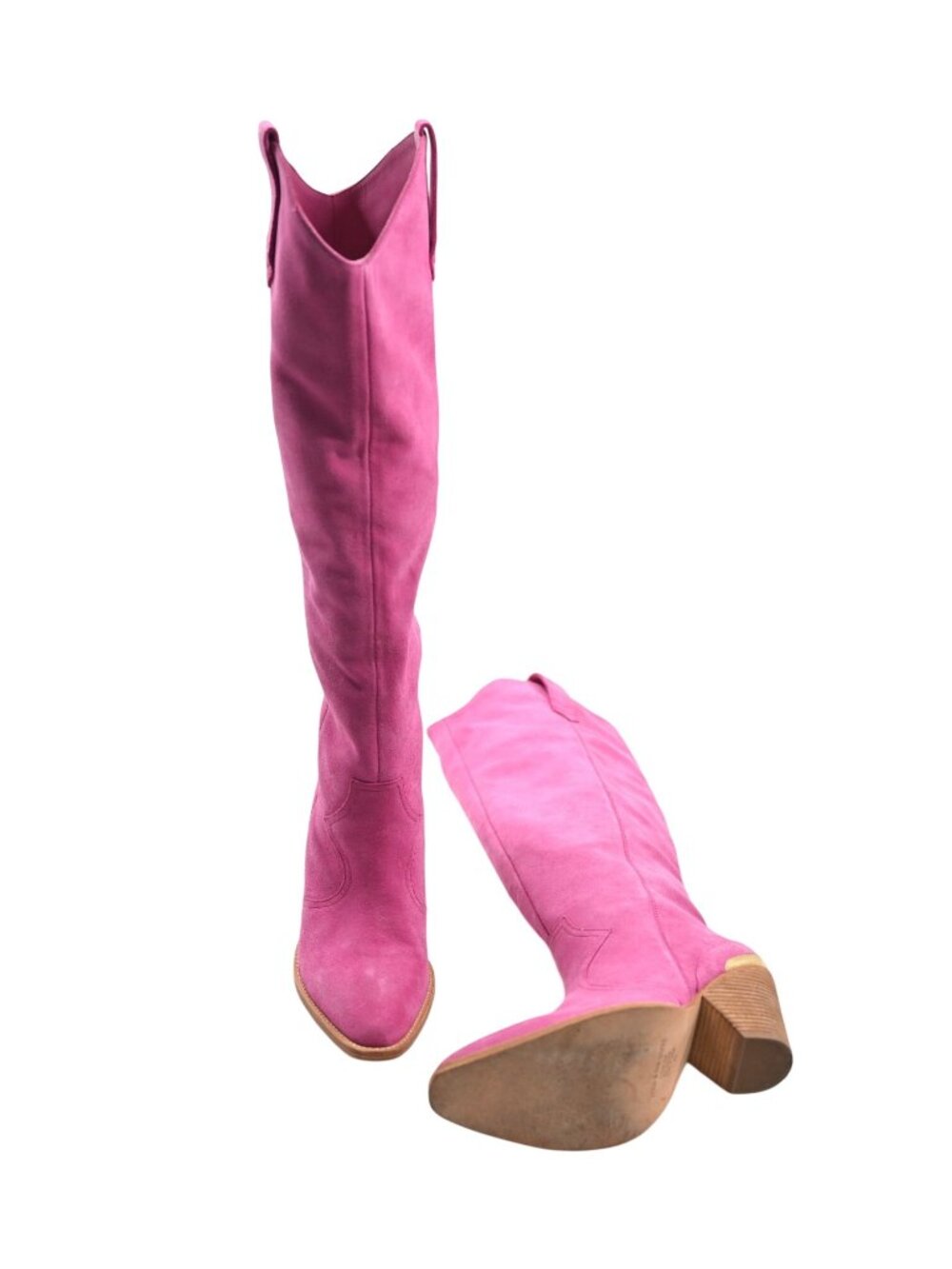 Spell & The Gypsy Montana Knee-High Leather Cowboy Boots in Hot Pink Suede